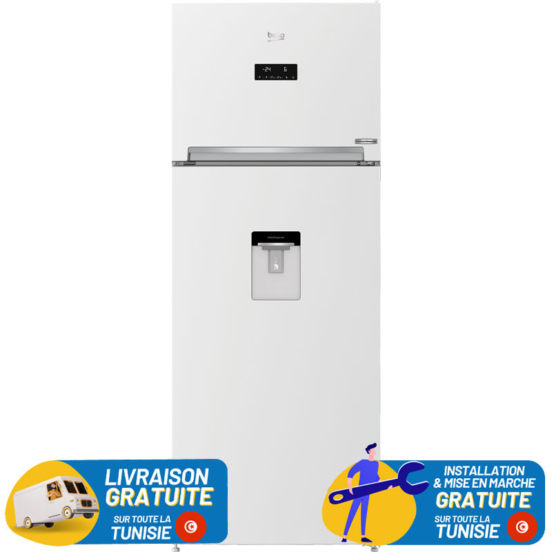 Réfrigérateur BEKO No Frost Double Portes 560 Litres / Blanc avec Afficheur et Distributeur d'eau