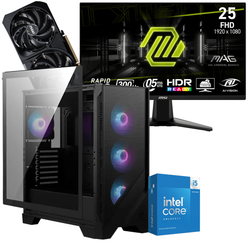 Setup Gamer SPECIAL Pc de Bureau Gaming / i5-14600KF / RTX 5070 12G / 32 Go Avec Écran Gaming MSI MAG 255XF 24.5" Full HD IPS / 300 Hz