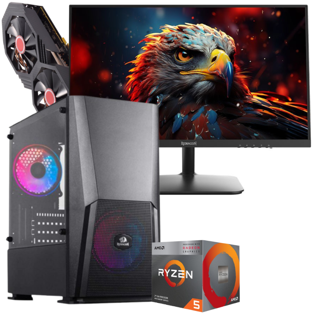 Setup Gamer Special Pc de Bureau Gaming / Ryzen 5 3500X / RX 580 8G / 16 Go Avec Écran Gamer REDRAGON 24" Full HD VA / 100 Hz