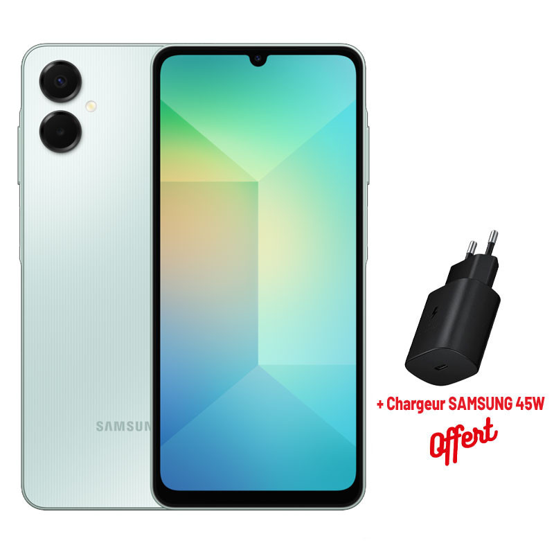 SMARTPHONE SAMSUNG GALAXY A06 5G 12/128G / VERT + Chargeur SAMSUNG 45W Offert