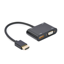 Câble adaptateur GEMBIRD HDMI mâle vers HDMI femelle + VGA femelle + audio / noir