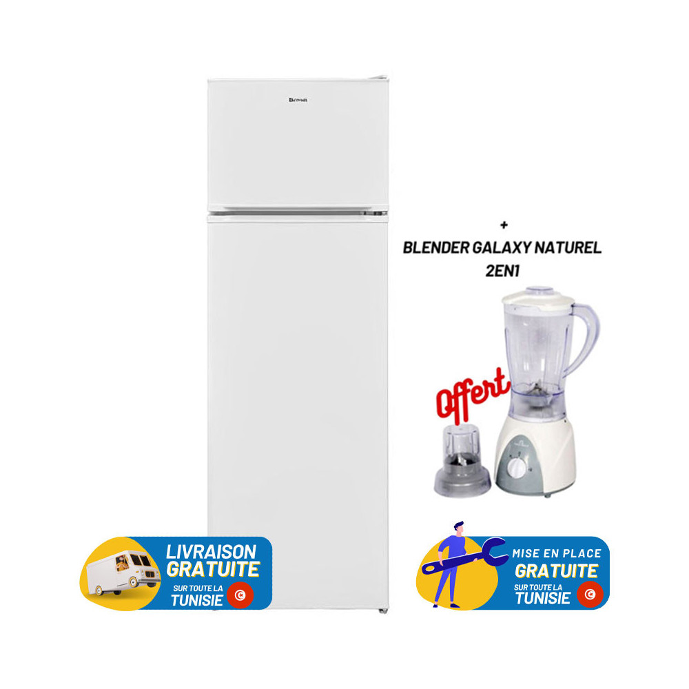 REFRIGERATEUR BRANDT DE FROST Double Portes 240 LITRES  / BLANC Avec BLENDER GALAXY 2EN1 400W GRATUIT