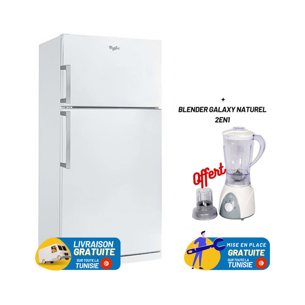 Réfrigérateur Double Porte NoFrost Whirlpool W7TI 8711 NFW EX / 423L / Blanc  + BLENDER GALAXY 2EN1 400W GRATUIT