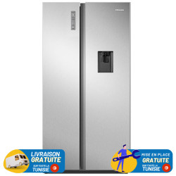 Réfrigérateur HISENSE NoFrost Inverter Side By Side 519Litres / Inox avec Afficheur et distributeur d'eau
