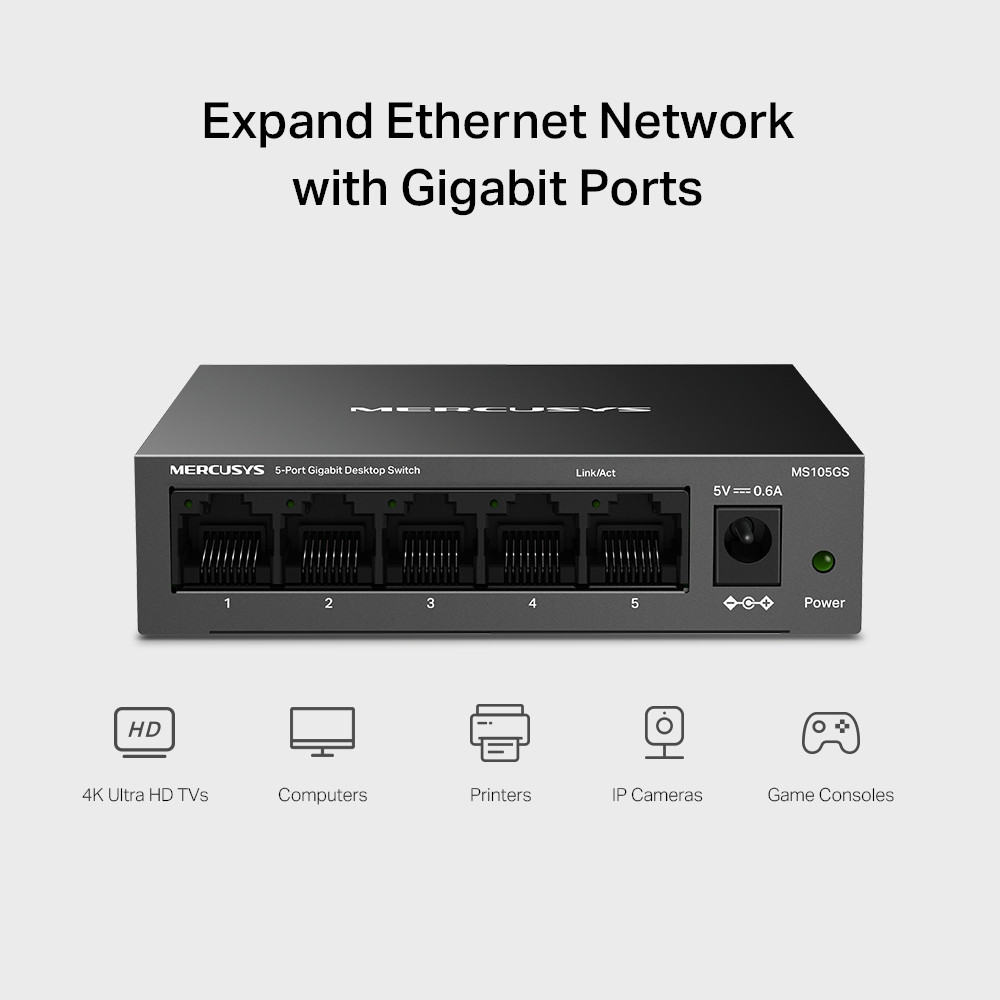 Switch De Bureau 5 Ports MERCUSYS METALLIQUE MS105G / 10/100/1000 Mbps