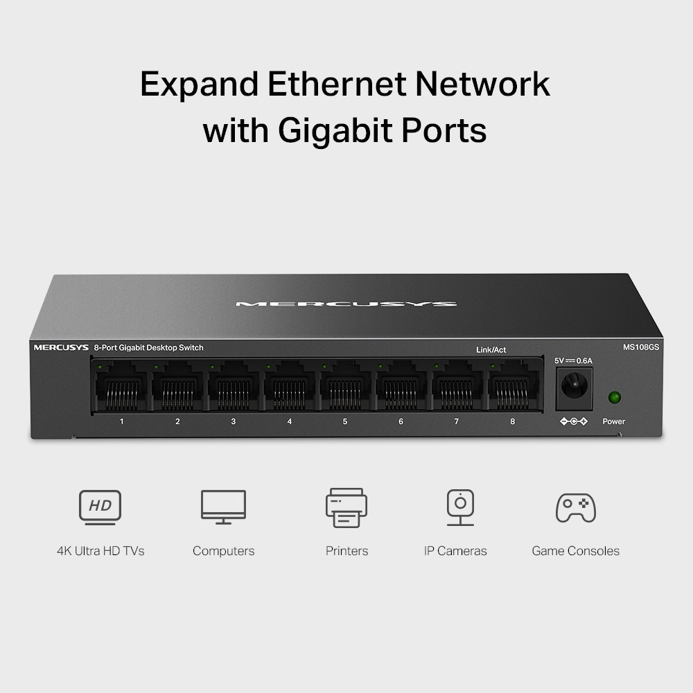 Switch De Bureau 8 Ports MERCUSYS METALLIQUE MS108G / 10/100/1000 Mbps