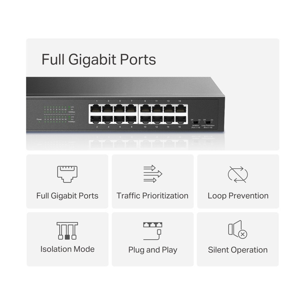 Switch de Bureau / rackable MERCUSYS MS116GS 16 Ports Gigabit 10/100/1000 Mbps