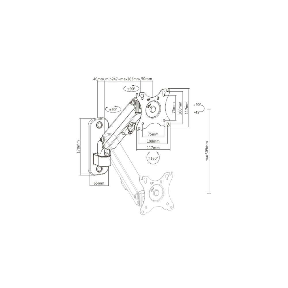 Support de Montage Mural Gembird Réglable Pour 27 Pouces/ 7KG