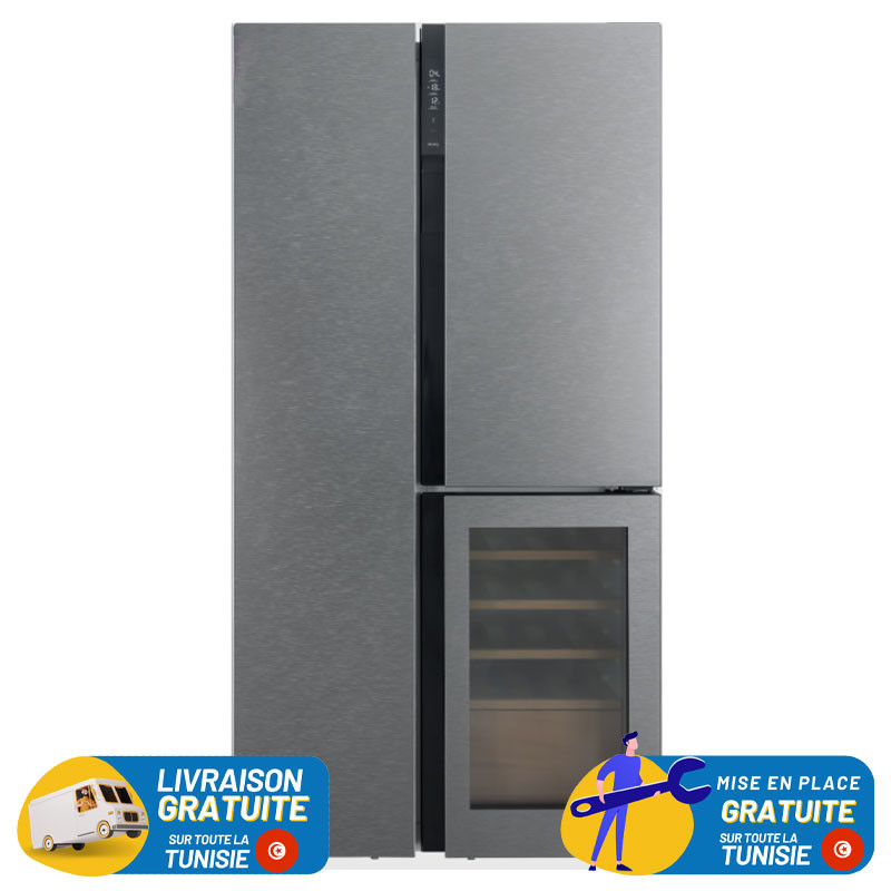 Réfrigérateur Hyundai No Frost INVERTER Side By Side 548 Litres / Verre Gris + Cave À Vin