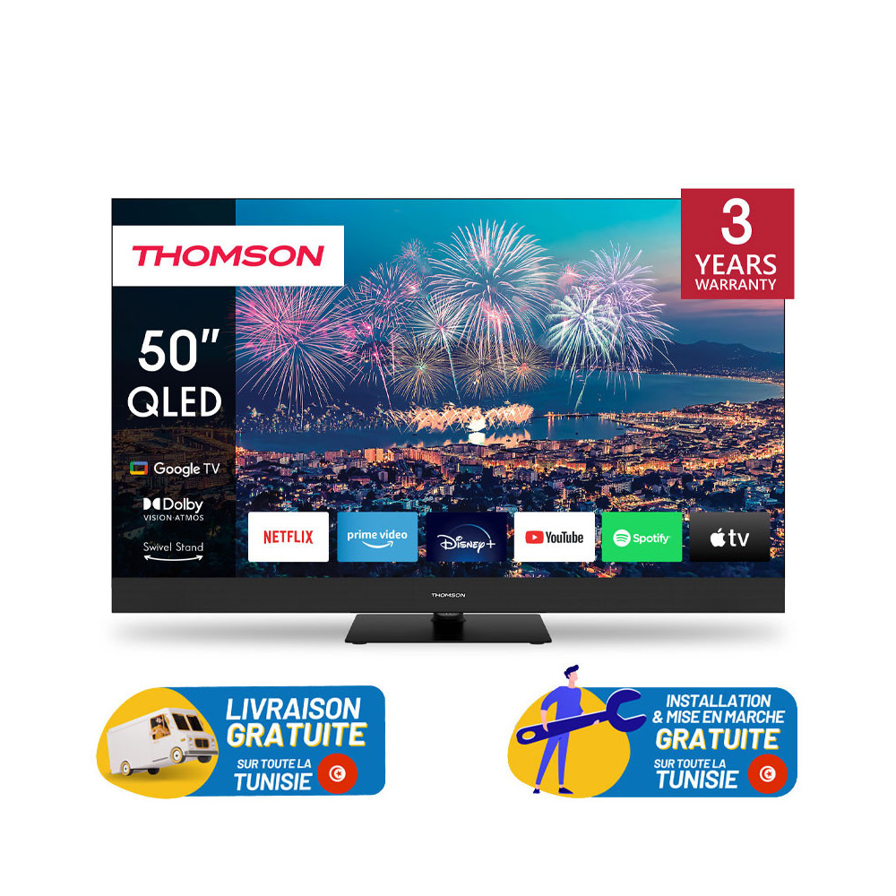 TV Thomson 50" QLED Plus Google TV avec Récepteur intégré