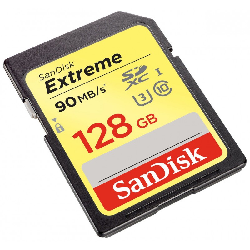 Carte Mémoire SanDisk Extreme 128 Go SDXC - Vitesse 90 Mo/s, Classe 10, U3 - Pour Vidéo 4K Et Photo Rapide