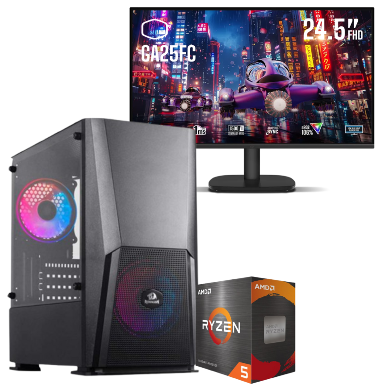Setup Gamer Special Pc de Bureau Gaming / Ryzen 5 5500 / GTX 1650 4G / 16 Go Avec Écran Gaming Cooler Master 24.5" Full HD IPS / 120 Hz