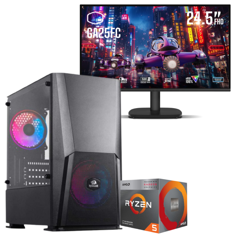 Setup Gamer Special Pc de Bureau Gaming / Ryzen 5 3500X / RX 580 8G / 16 Go Avec Écran Gaming Cooler Master 24.5" Full HD IPS / 120 Hz