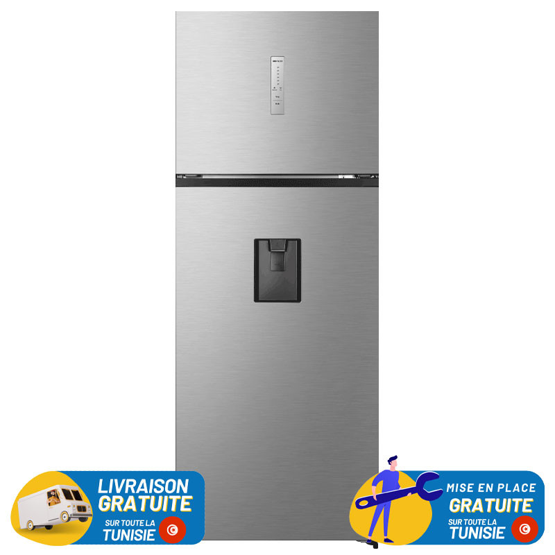 Réfrigérateur HISENSE No Frost INVERTER Double Portes 466 Litres / INOX avec Afficheur et Distributeur d'eau