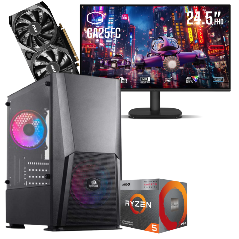 Setup Gamer Special Pc de Bureau Gaming / Ryzen 5 3500X / RTX 3050 8G / 16 Go Avec Écran Gaming Cooler Master 24.5" Full HD IPS / 120 Hz