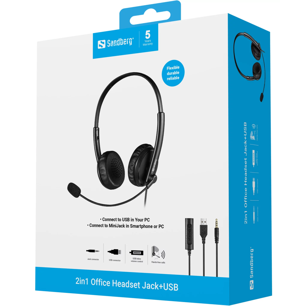 CASQUE FILAIRE SANDBERG PRO OFFICE JACK + USB - NOIR