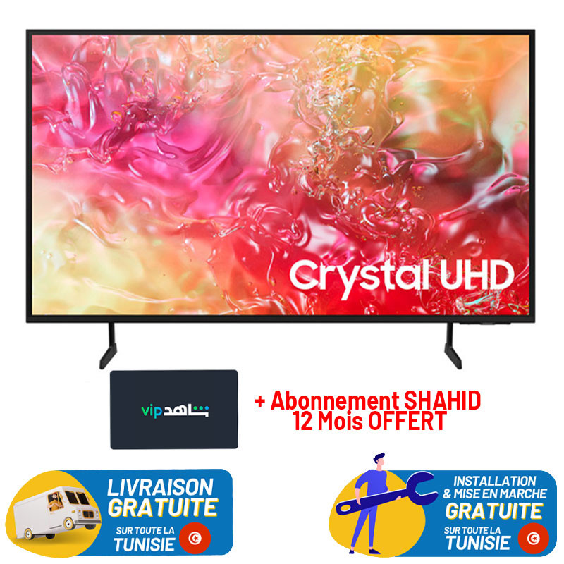 Téléviseur SAMSUNG 65" UHD 4K CRYSTAL DU7000 SMART TV avec Récepteur intégré + Abonnement SHAHID 12 Mois OFFERT