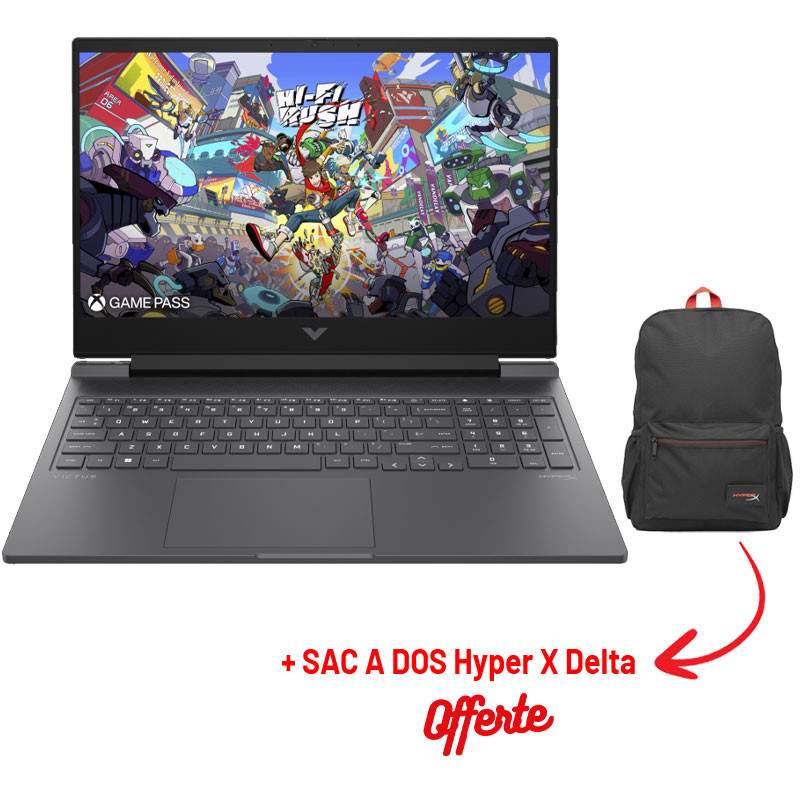 Pc Portable Gamer HP Victus Gaming 16-R1004nk / i5-14450HX / RTX 3050 6G / 32 Go DDR5 / 512 Go SSD / Windows 11+ SAC A DOS Hyper X Delta OFFERTE