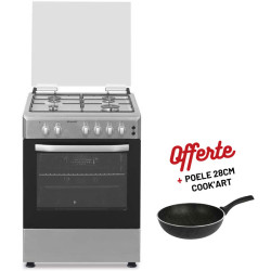 Cuisinière a Gaz Brandt BGE6241X / 4 Feux / Inox + Poêle COOK'ART 28 cm