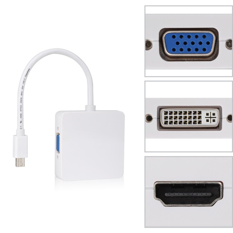 Adaptateur Mini DisplayPort Vers DVI-I Femelle, HDMI Femelle et DisplayPort Femelle