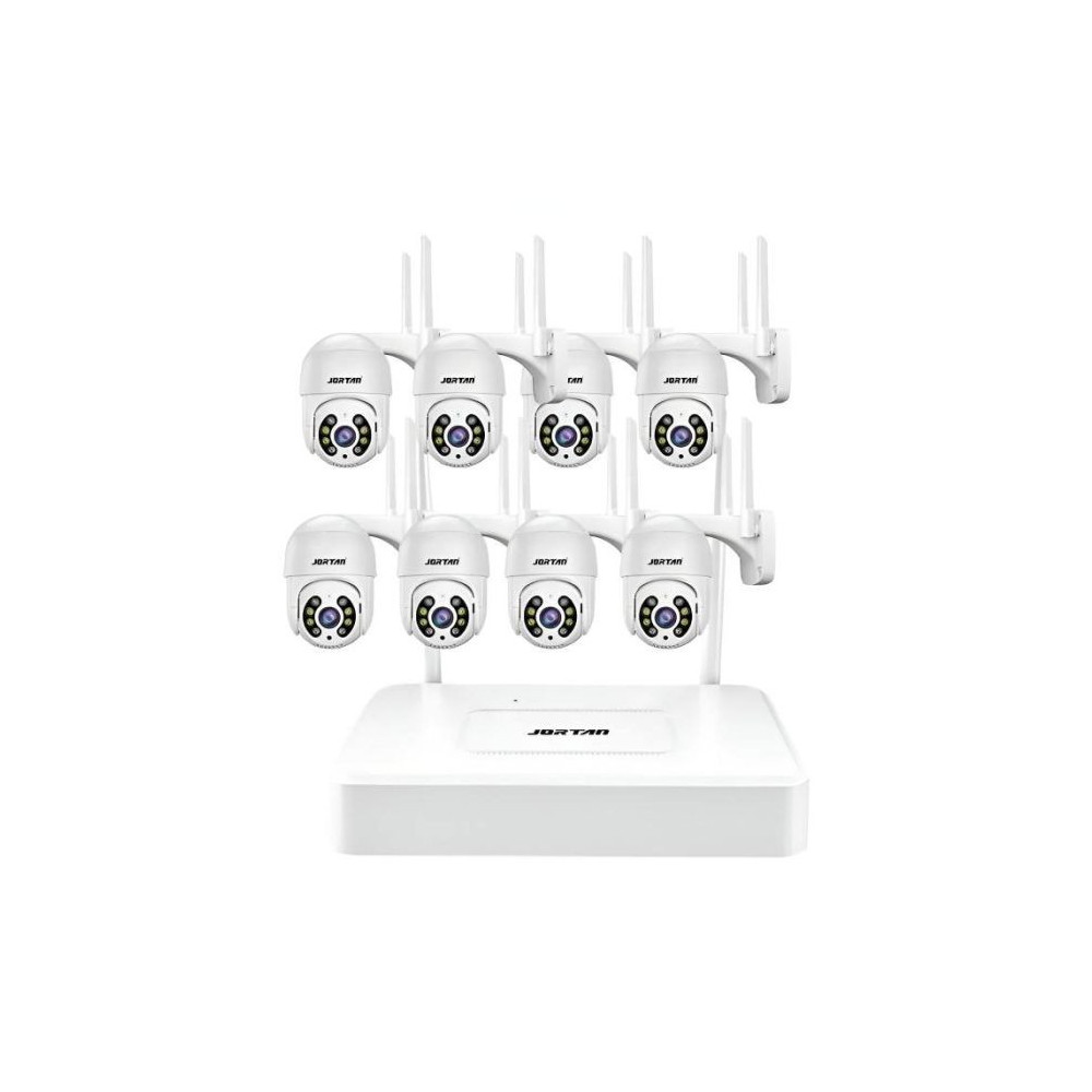 Kit de Surveillance JORTAN NVR + 8 Caméras Externes 2MP / WiFi / IP66 / Blanc