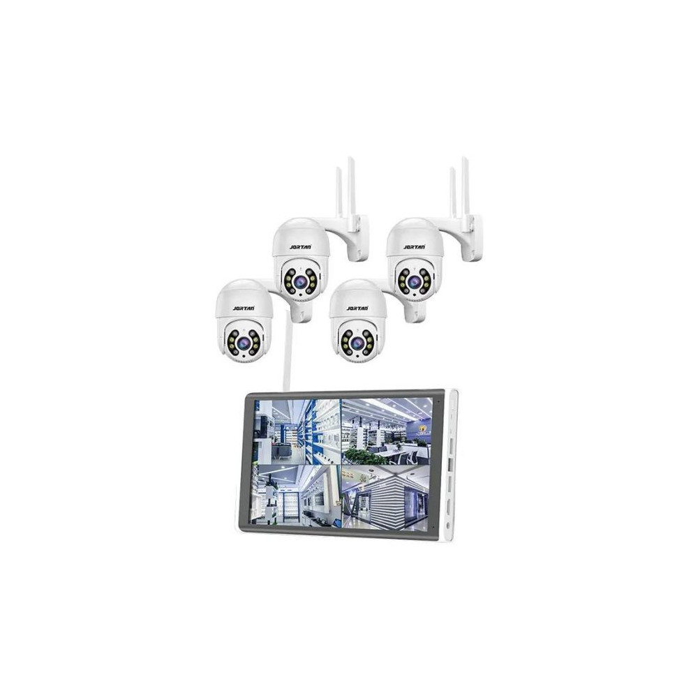 Kit de Surveillance JORTAN 4 Caméras Externes 2MP avec Écran 15.6" Full HD / WiFi / IP66 / Blanc