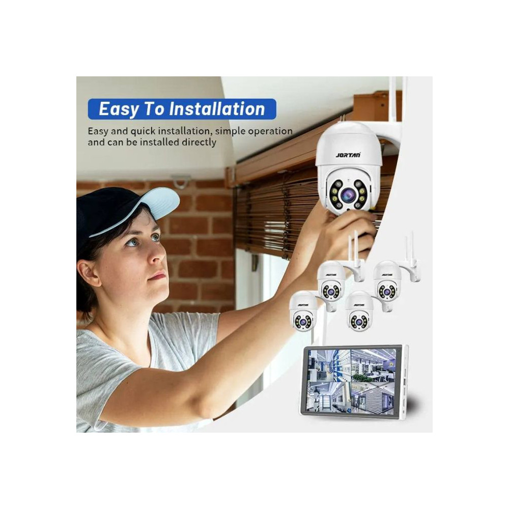Kit de Surveillance JORTAN 4 Caméras Externes 2MP avec Écran 15.6" Full HD / WiFi / IP66 / Blanc