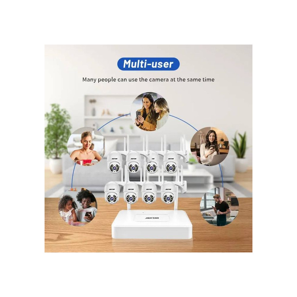 Kit de Surveillance JORTAN 8 Caméras Externes 2MP avec Écran 15.6" Full HD / WiFi / IP66 / Blanc