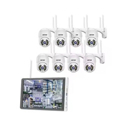 Kit de Surveillance JORTAN 8 Caméras Externes 2MP avec Écran 15.6" Full HD / WiFi / IP66 / Blanc