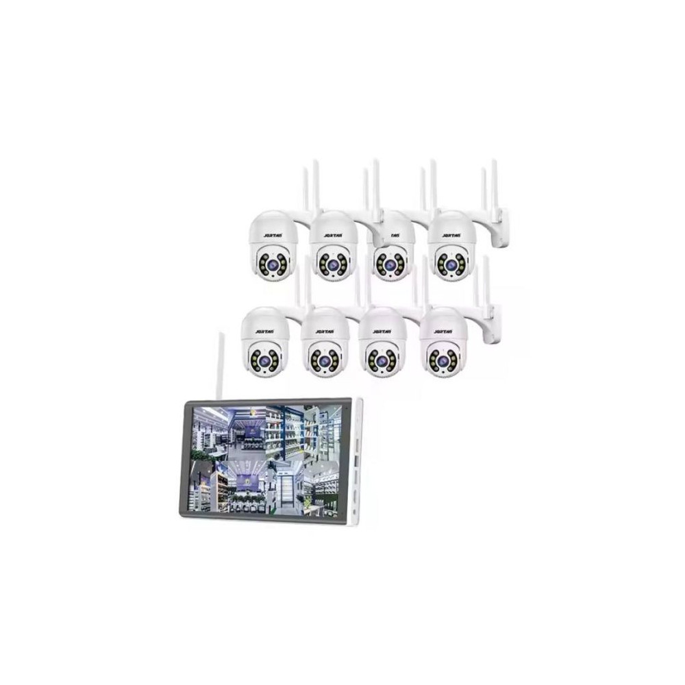Kit de Surveillance JORTAN 8 Caméras Externes 2MP avec Écran 15.6" Full HD / WiFi / IP66 / Blanc