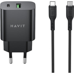 CHARGEUR SECTEUR DUAL USB-C PD20W + CABLE TYPE-C HAVIT PD60W