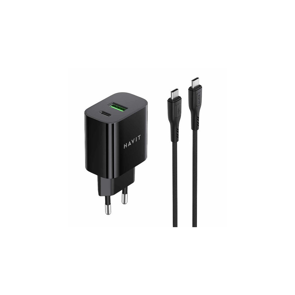 CHARGEUR SECTEUR DUAL USB-C PD20W + CABLE TYPE-C HAVIT PD60W