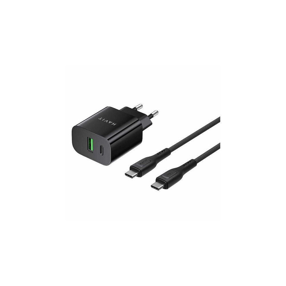 CHARGEUR SECTEUR DUAL USB-C PD20W + CABLE TYPE-C HAVIT PD60W