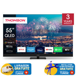 TV Thomson 55" QLED Google TV avec Récepteur intégré et Haut Parleurs