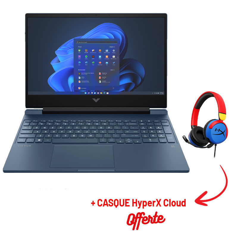 PC Portable Gamer HP Victus Gaming Laptop 15-fa1006nk / i5-13420H / 32 Go / 512 Go SSD / Windows 11 / Bleu + CASQUE HyperX Cloud OFFERTE