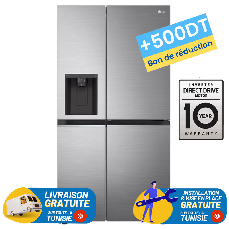 Réfrigérateur LG No Frost SIDE BY SIDE INVERTER 617 Litres / Silver + 500dt Bon de Réduction