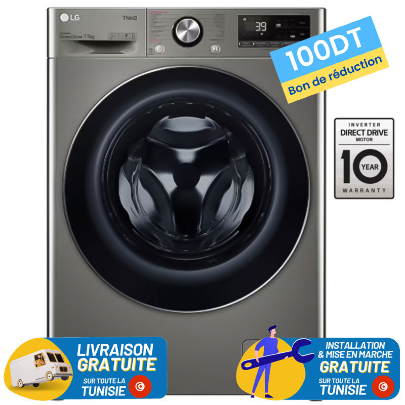 LAVE LINGE LG 11KG Smart AI DD Frontale Silver + 100DT Bon de Réduction