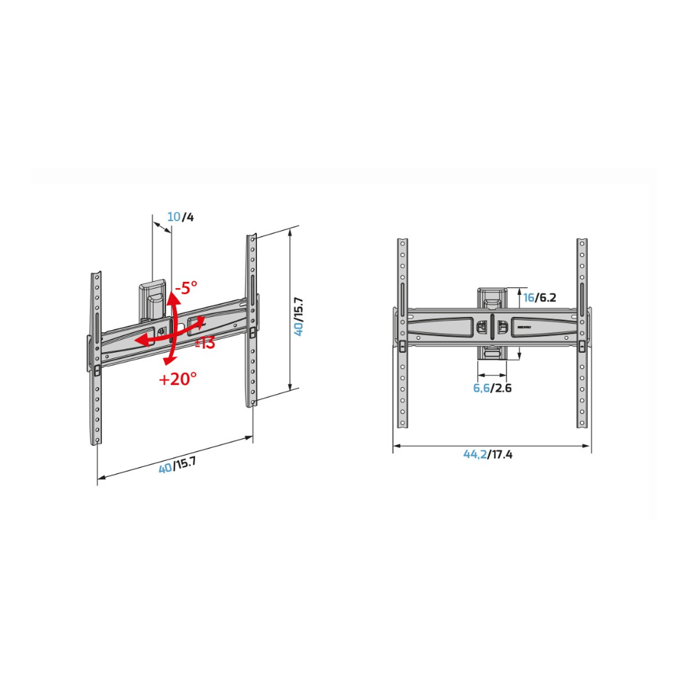 Support TV inclinable et orientable Meliconi 40" à 75"pour mur en plaque
