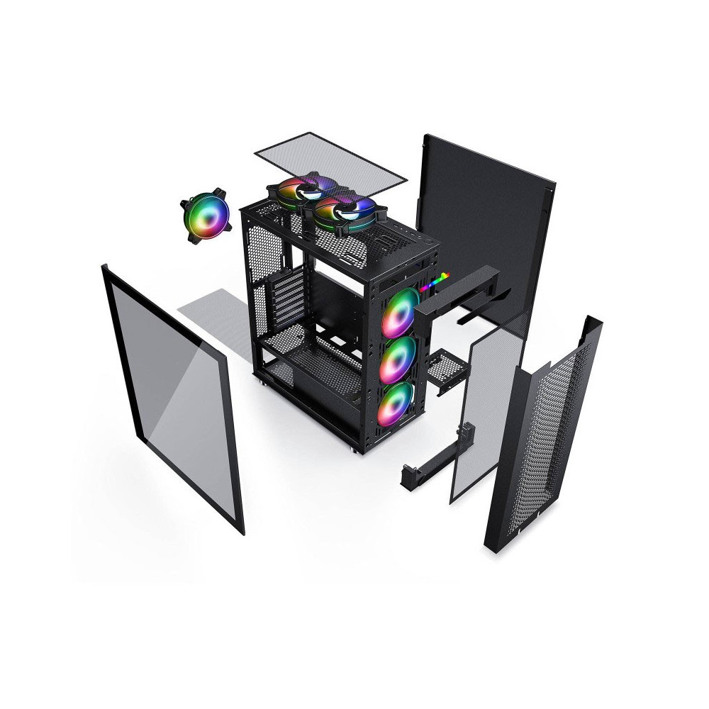 Boîtier Gamer Moyen Tour HYBROK RS6 / ARGB / ATX / Noir