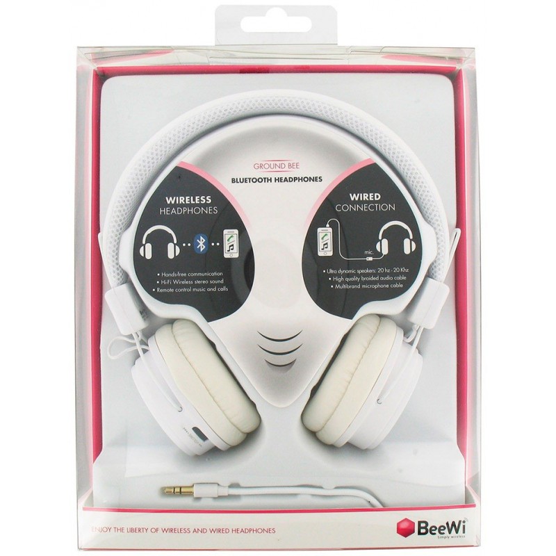 Casque Bluetooth BeeWi Blanc + Câble