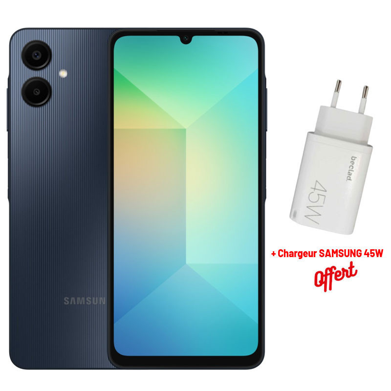 Samsung Galaxy A06 / 8 Go / 128 Go / Noir + Chargeur SAMSUNG 45W OFFERT