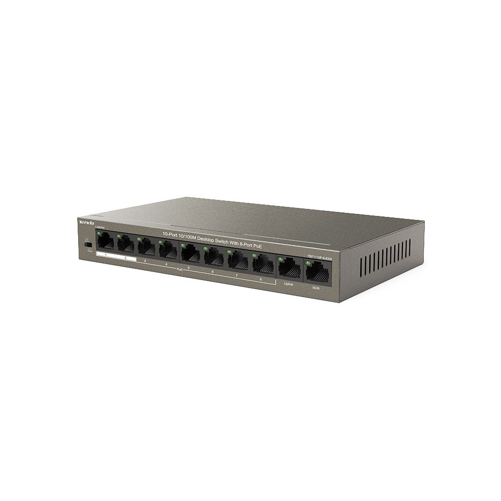 Switch TENDA 10 Ports 10/100 AVEC 8 PORTS POE1 RJ45 10/100