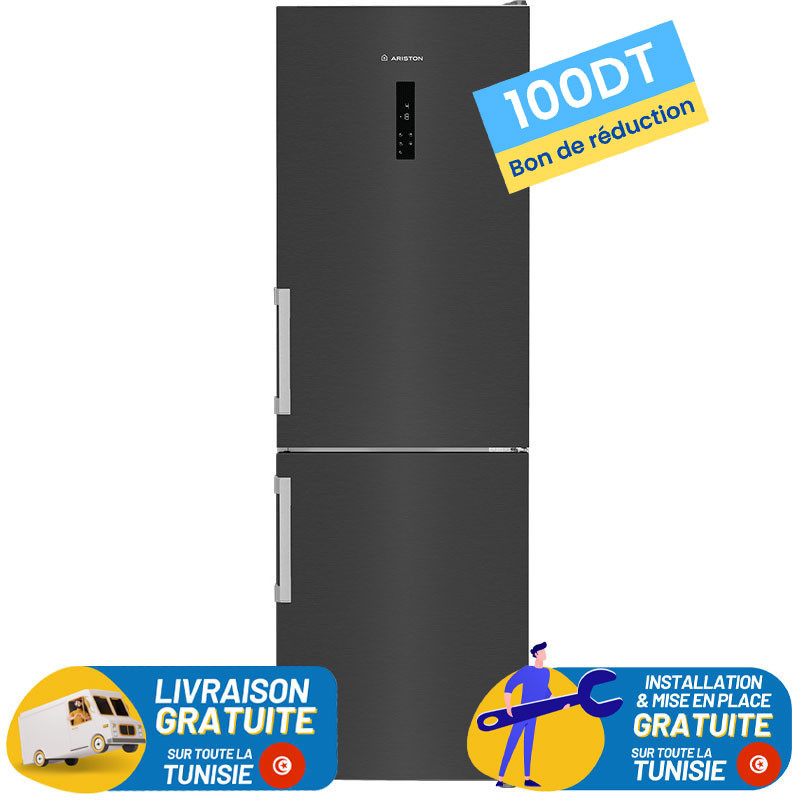 RÉFRIGÉRATEUR ARISTON COMBINE 316 Litres No Frost / INOX / avec afficheur + 100 DT Bon De Réduction