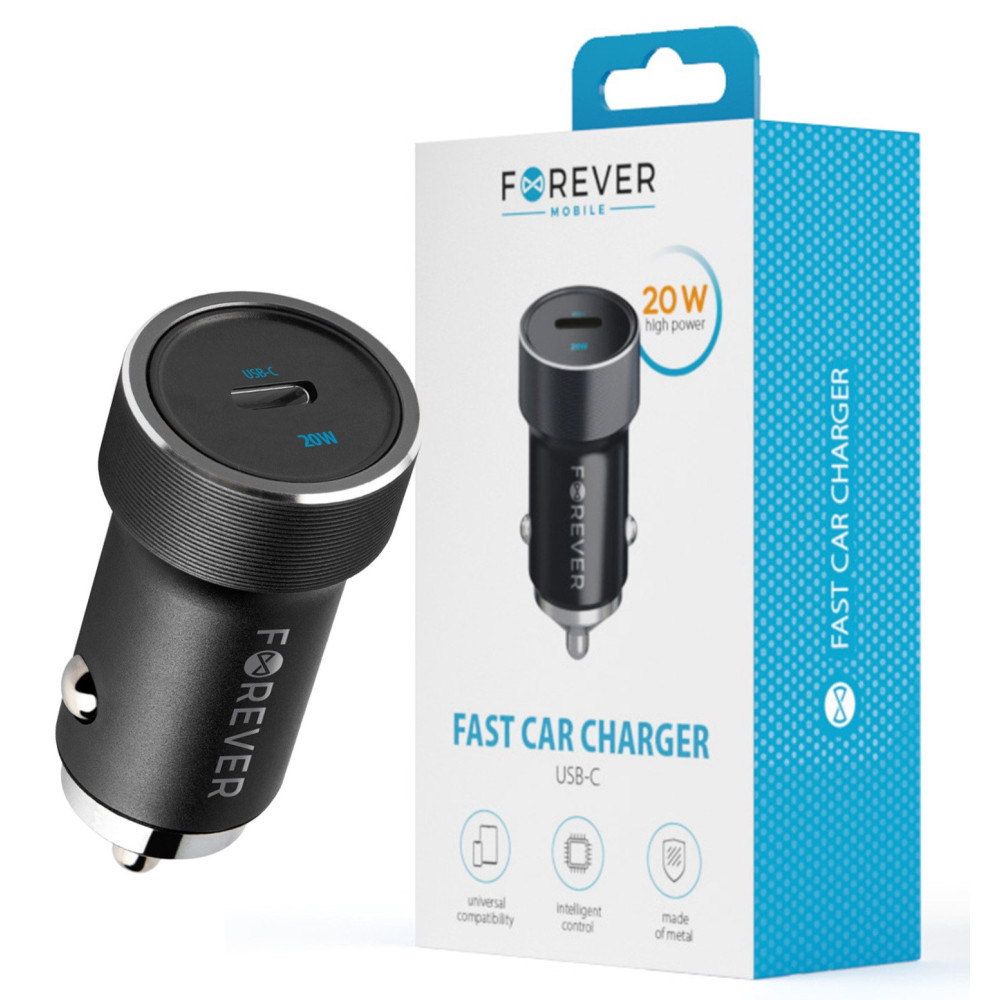 Chargeur de voiture Forever CC-06 PD QC 1x USB-C 20W / Noir