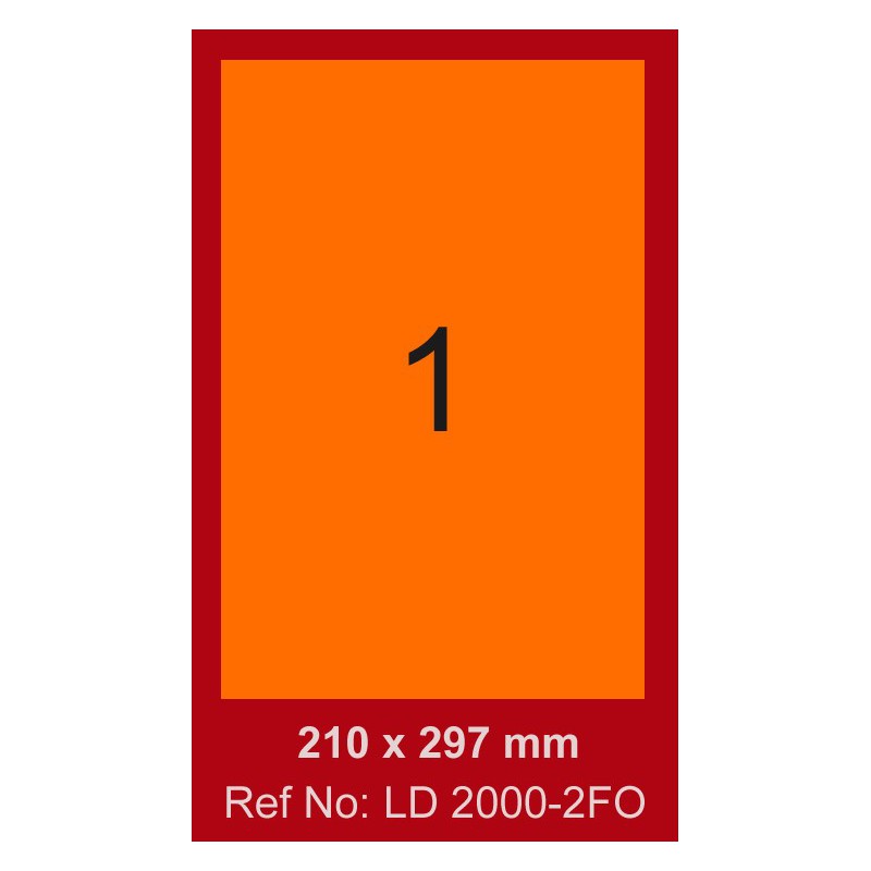 100x Etiquettes LINDO 100/1E / 210 x 297 mm / Orange Fluo