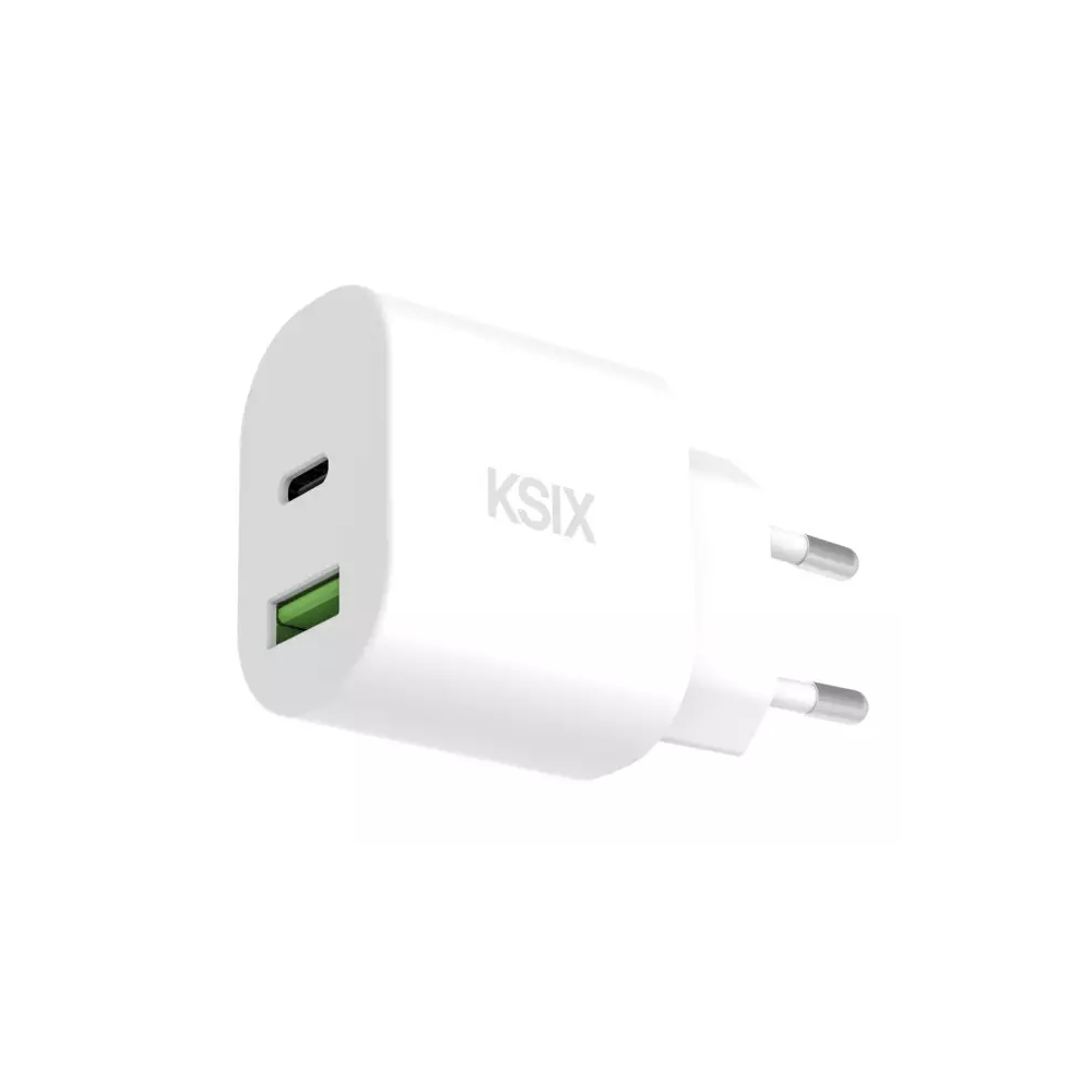 Chargeur mural KSIX 20 W / Power Delivery / Quick Charge / câble USB-C / blanc