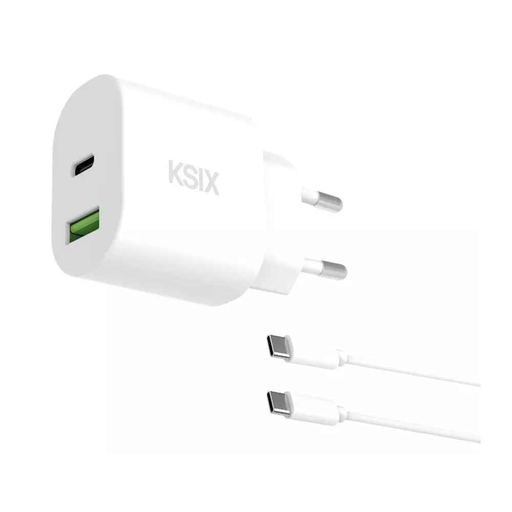 Chargeur mural KSIX 30 W / Power Delivery / Quick Charge / câble USB-C / blanc