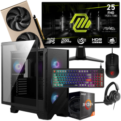Pc de bureau Gamer ELITE / Ryzen 5 7600 / RTX 5060 8G / 16 Go DDR5 Avec Écran Gaming MSI MAG 24.5" Full HD IPS / 200 Hz
