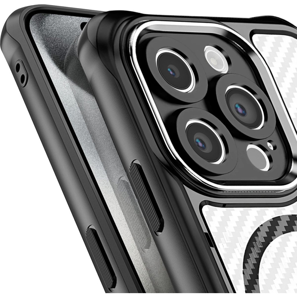 Coque Defender Carbon Magsafe pour iPhone 15 Pro Max 6,7" / Noir