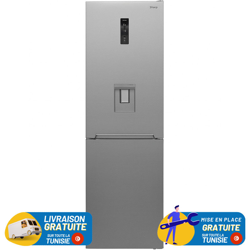 Réfrigérateur SHARP No Frost Combiné 465Litres / INOX Avec Afficheur et Distributeur d'eau